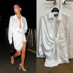 Jacquemus white shirt dress with knot in front Le splash
